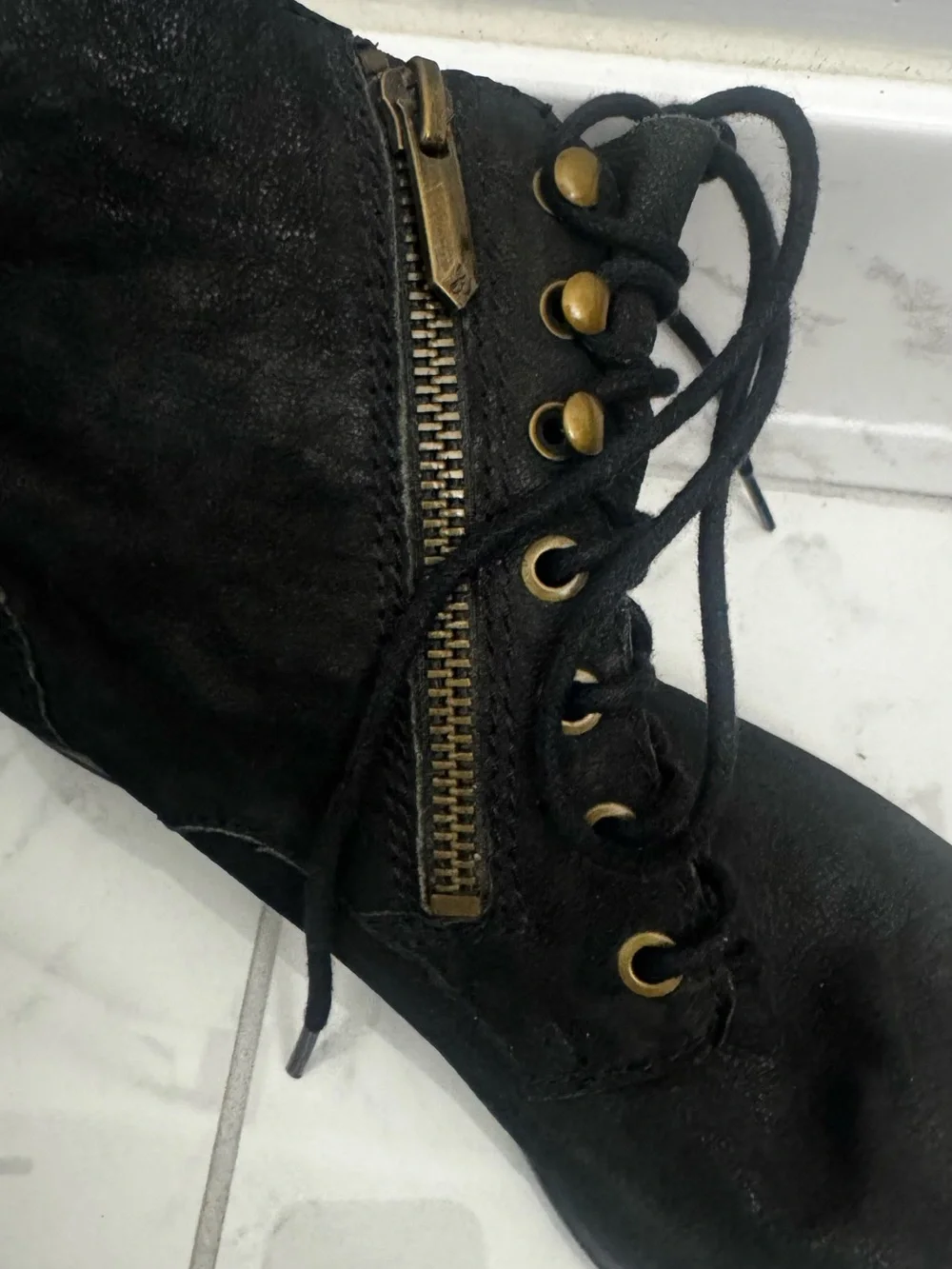 Sam Edelman Black Lace-Up Ankle Booties with Gold-Tone Hardware